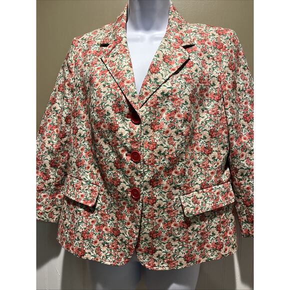 Talbots Cute Spring Floral Blazer Jacket Size 12P Red Pink Green Career - Picture 5 of 12